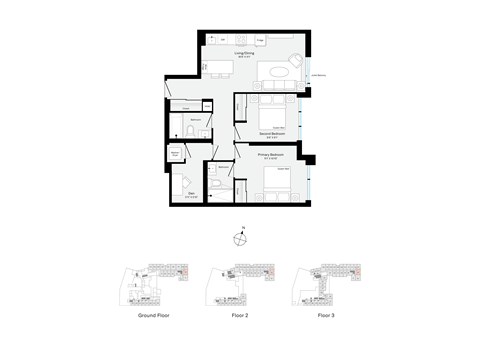 Floor plan for 2 beds, 2 baths, 825 sqft